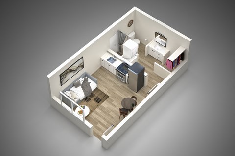 Floor plan for studio, 1 bath, 367 sqft